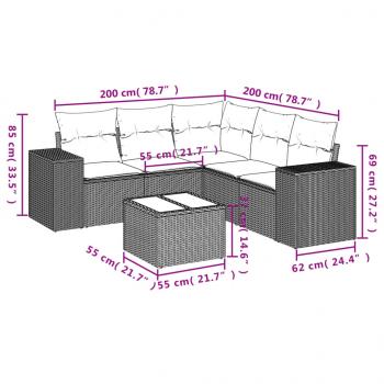 6-tlg. Garten-Sofagarnitur mit Kissen Schwarz Poly Rattan