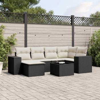 ARDEBO.de - 7-tlg. Garten-Sofagarnitur mit Kissen Schwarz Poly Rattan