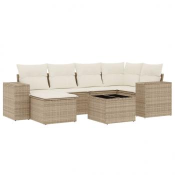 7-tlg. Garten-Sofagarnitur mit Kissen Beige Poly Rattan