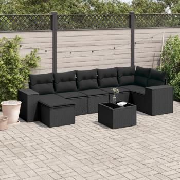 ARDEBO.de - 8-tlg. Garten-Sofagarnitur mit Kissen Schwarz Poly Rattan