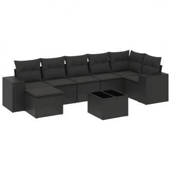 8-tlg. Garten-Sofagarnitur mit Kissen Schwarz Poly Rattan