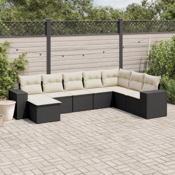 ARDEBO.de - 8-tlg. Garten-Sofagarnitur mit Kissen Schwarz Poly Rattan