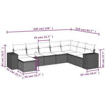 8-tlg. Garten-Sofagarnitur mit Kissen Schwarz Poly Rattan