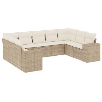 9-tlg. Garten-Sofagarnitur mit Kissen Beige Poly Rattan