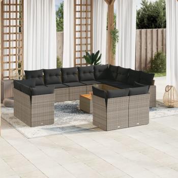 ARDEBO.de - 13-tlg. Garten-Sofagarnitur mit Kissen Grau Poly Rattan