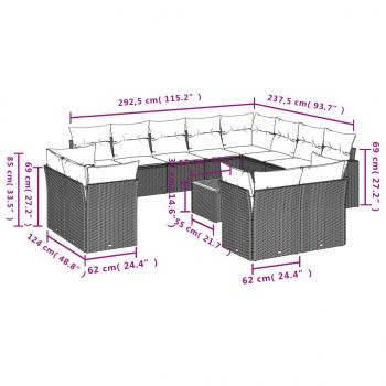 13-tlg. Garten-Sofagarnitur mit Kissen Grau Poly Rattan