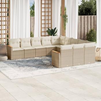 ARDEBO.de - 11-tlg. Garten-Sofagarnitur mit Kissen Beige Poly Rattan