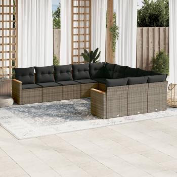 ARDEBO.de - 11-tlg. Garten-Sofagarnitur mit Kissen Grau Poly Rattan