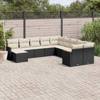 ARDEBO.de - 11-tlg. Garten-Sofagarnitur mit Kissen Schwarz Poly Rattan