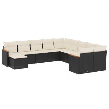 11-tlg. Garten-Sofagarnitur mit Kissen Schwarz Poly Rattan