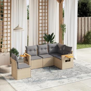 ARDEBO.de - 5-tlg. Garten-Sofagarnitur mit Kissen Beige Poly Rattan