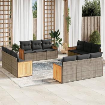 ARDEBO.de - 12-tlg. Garten-Sofagarnitur mit Kissen Grau Poly Rattan