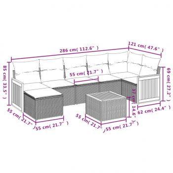 8-tlg. Garten-Sofagarnitur mit Kissen Schwarz Poly Rattan