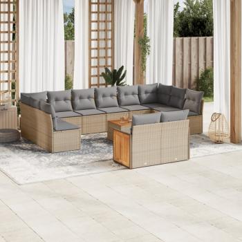 ARDEBO.de - 13-tlg. Garten-Sofagarnitur mit Kissen Beige Poly Rattan