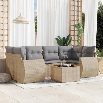 ARDEBO.de - 7-tlg. Garten-Sofagarnitur mit Kissen Beige Poly Rattan