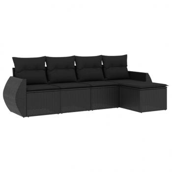 5-tlg. Garten-Sofagarnitur mit Kissen Schwarz Poly Rattan