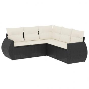 5-tlg. Garten-Sofagarnitur mit Kissen Schwarz Poly Rattan