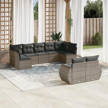 ARDEBO.de - 9-tlg. Garten-Sofagarnitur mit Kissen Grau Poly Rattan