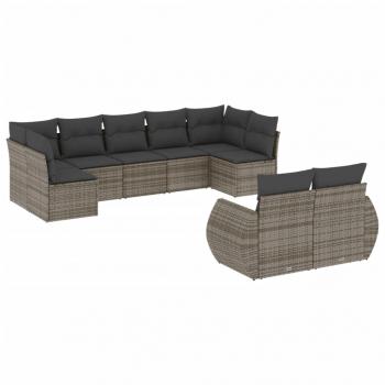 9-tlg. Garten-Sofagarnitur mit Kissen Grau Poly Rattan