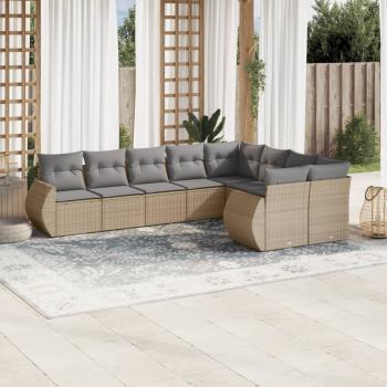 ARDEBO.de - 9-tlg. Garten-Sofagarnitur mit Kissen Beige Poly Rattan