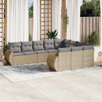 ARDEBO.de - 10-tlg. Garten-Sofagarnitur mit Kissen Beige Poly Rattan