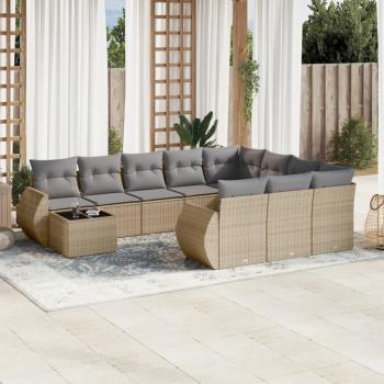 ARDEBO.de - 11-tlg. Garten-Sofagarnitur mit Kissen Beige Poly Rattan