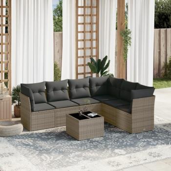 ARDEBO.de - 7-tlg. Garten-Sofagarnitur mit Kissen Grau Poly Rattan