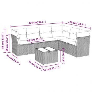 7-tlg. Garten-Sofagarnitur mit Kissen Grau Poly Rattan