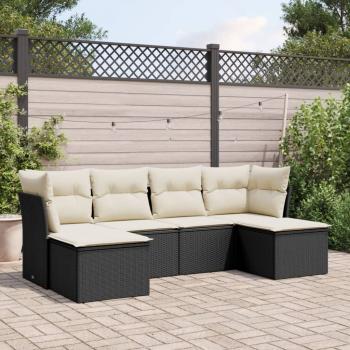 ARDEBO.de - 6-tlg. Garten-Sofagarnitur mit Kissen Schwarz Poly Rattan