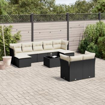 ARDEBO.de - 10-tlg. Garten-Sofagarnitur mit Kissen Schwarz Poly Rattan