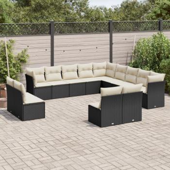 ARDEBO.de - 13-tlg. Garten-Sofagarnitur mit Kissen Schwarz Poly Rattan