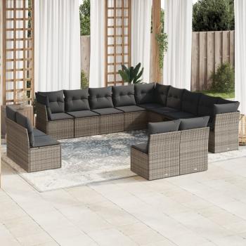 ARDEBO.de - 13-tlg. Garten-Sofagarnitur mit Kissen Grau Poly Rattan