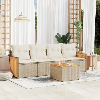 ARDEBO.de - 5-tlg. Garten-Sofagarnitur mit Kissen Beige Poly Rattan