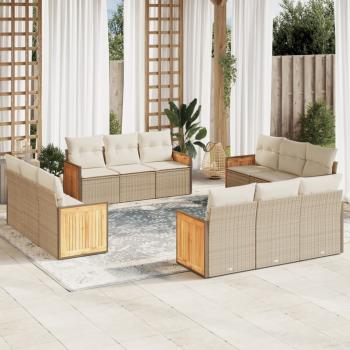 ARDEBO.de - 12-tlg. Garten-Sofagarnitur mit Kissen Beige Poly Rattan