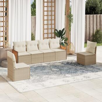 ARDEBO.de - 6-tlg. Garten-Sofagarnitur mit Kissen Beige Poly Rattan