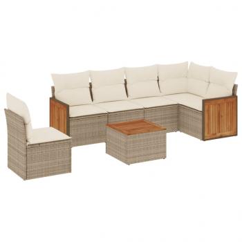 7-tlg. Garten-Sofagarnitur mit Kissen Beige Poly Rattan