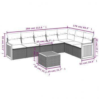 8-tlg. Garten-Sofagarnitur mit Kissen Beige Poly Rattan