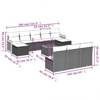 11-tlg. Garten-Sofagarnitur mit Kissen Schwarz Poly Rattan