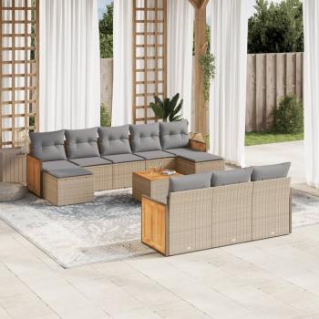 ARDEBO.de - 11-tlg. Garten-Sofagarnitur mit Kissen Beige Poly Rattan