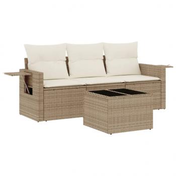 4-tlg. Garten-Sofagarnitur mit Kissen Beige Poly Rattan