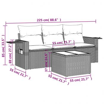 4-tlg. Garten-Sofagarnitur mit Kissen Grau Poly Rattan