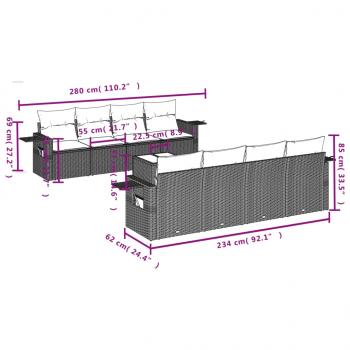 9-tlg. Garten-Sofagarnitur mit Kissen Grau Poly Rattan