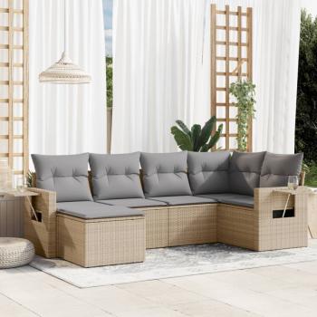 ARDEBO.de - 6-tlg. Garten-Sofagarnitur mit Kissen Beige Poly Rattan