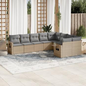 ARDEBO.de - 9-tlg. Garten-Sofagarnitur mit Kissen Beige Poly Rattan