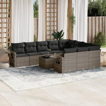 ARDEBO.de - 11-tlg. Garten-Sofagarnitur mit Kissen Grau Poly Rattan