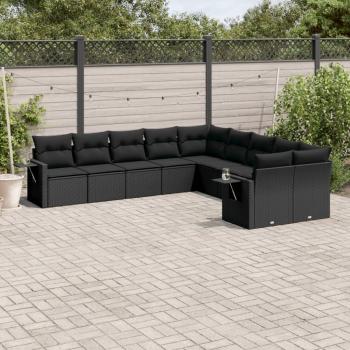 ARDEBO.de - 10-tlg. Garten-Sofagarnitur mit Kissen Schwarz Poly Rattan