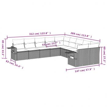 10-tlg. Garten-Sofagarnitur mit Kissen Schwarz Poly Rattan