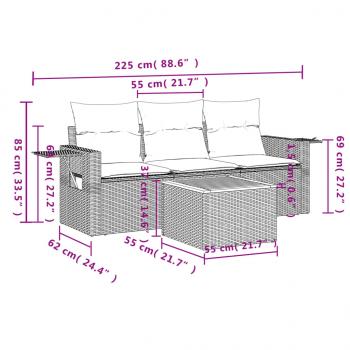 4-tlg. Garten-Sofagarnitur mit Kissen Schwarz Poly Rattan