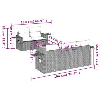 6-tlg. Garten-Sofagarnitur mit Kissen Schwarz Poly Rattan