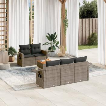 ARDEBO.de - 6-tlg. Garten-Sofagarnitur mit Kissen Grau Poly Rattan